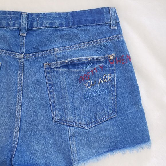 ZARA TRAFALUC High Rise Button Fly Frayed Denim Short SZ 8 - Picture 8 of 16